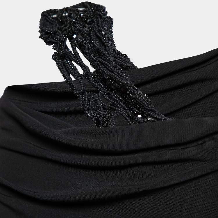 Pre Owned Elie Saab Black Jersey Bead Embellished Strap Detail Gown S 