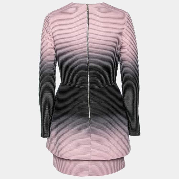 Pre Owned Elie Saab Lilac & Grey Ombre Ribbed Layered Dress M