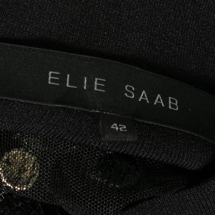 Pre Owned Elie Saab Black & Gold Embroidered Tulle & Lace Inset Bomber Jacket M