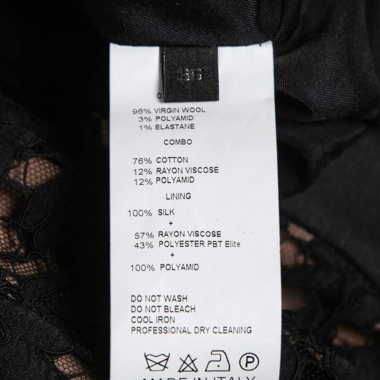Pre Owned Elie Saab Black Crepe Lace Overlay Knee-Length Dress S