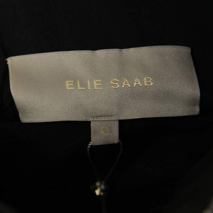 Pre Owned Elie Saab Blue & Black Sequin Embellished Organza Strapless Gown Dress M