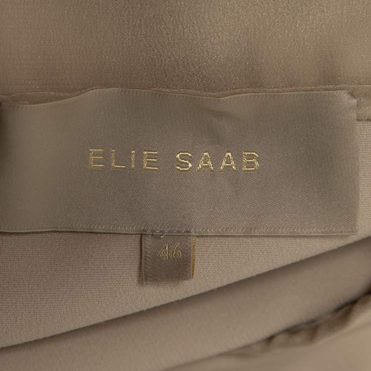 Pre Owned Elie Saab Cream Crepe & Sequin Embellished Tulle Sleeveless Belted Dress L