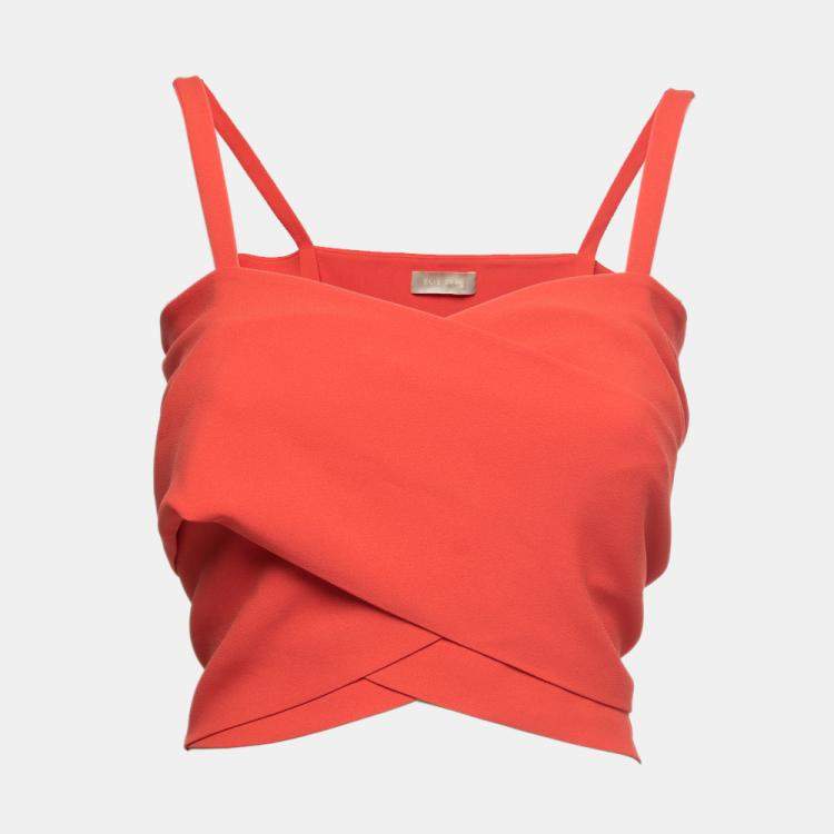 Pre Owned Elie Saab Coral Orange Crepe Wrap Around Sleeveless Cropped Top XS