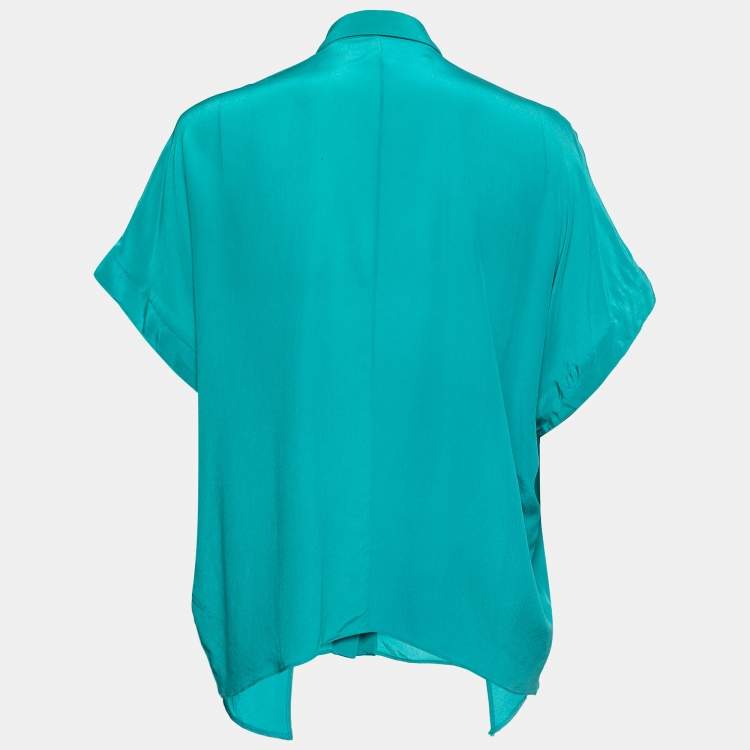 Pre Owned Elie Saab Green Crepe Silk Ruffled Overlay Shirt S
