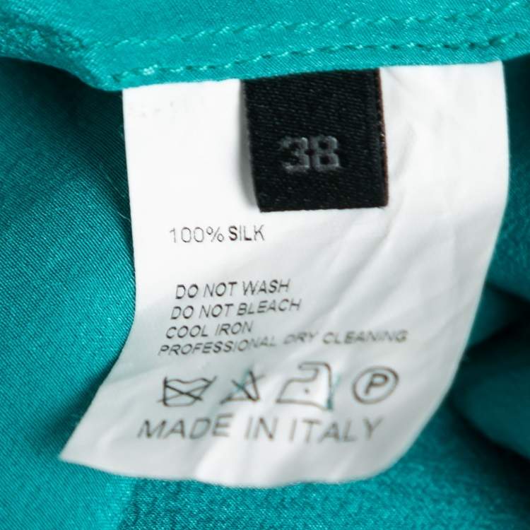 Pre Owned Elie Saab Green Crepe Silk Ruffled Overlay Shirt S