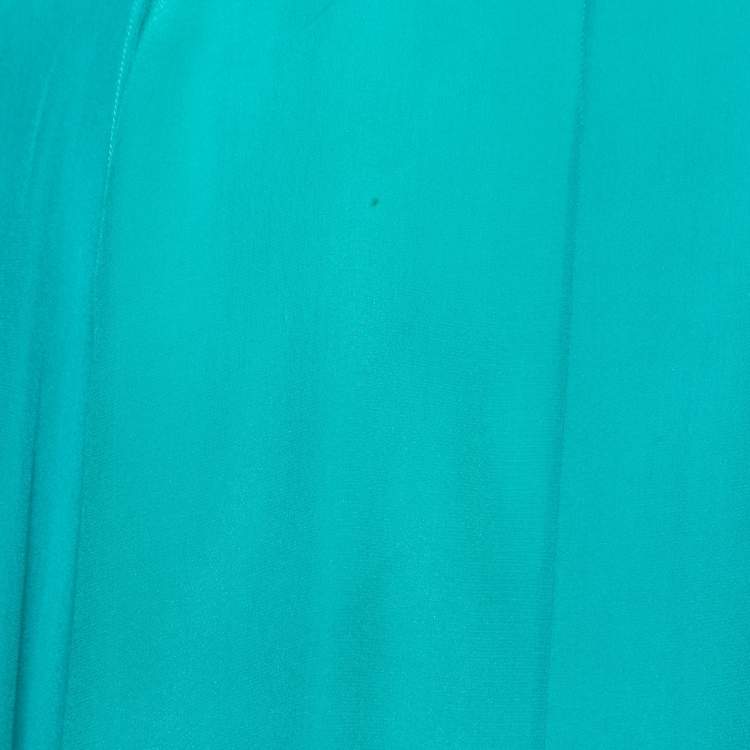 Pre Owned Elie Saab Green Crepe Silk Ruffled Overlay Shirt S