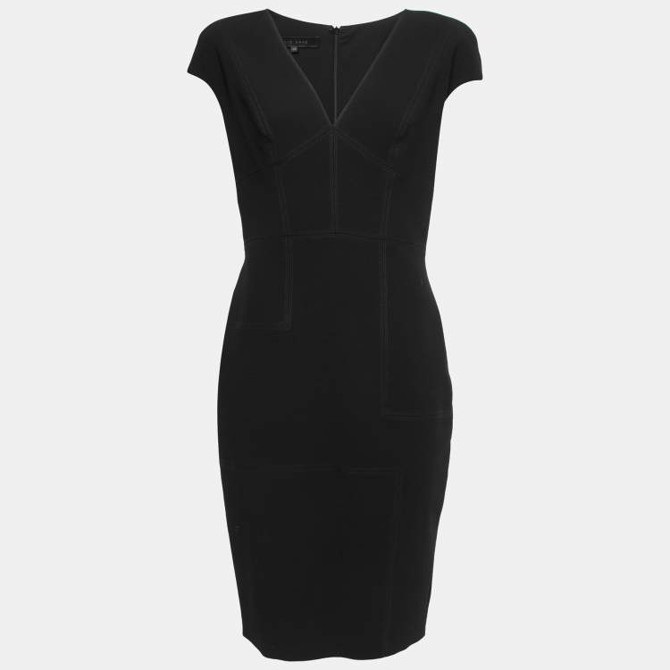 Pre Owned Elie Saab Black Crepe Plunge Neck Sleeveless Midi Dress S