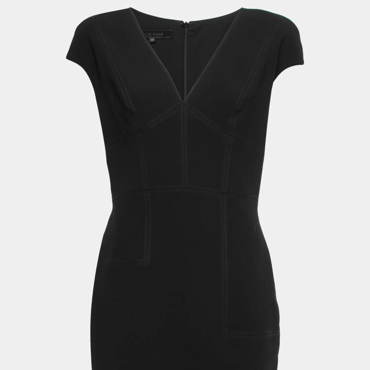 Pre Owned Elie Saab Black Crepe Plunge Neck Sleeveless Midi Dress S