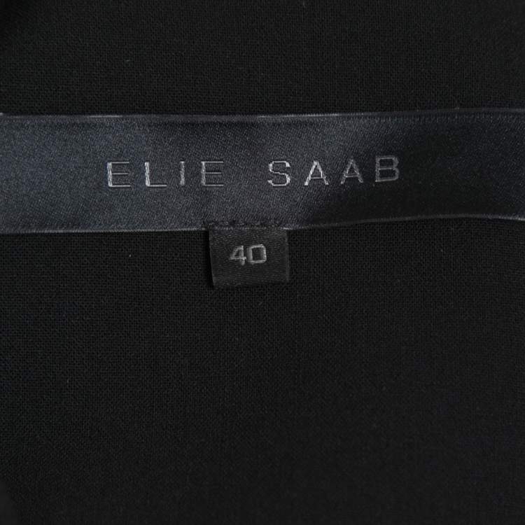 Pre Owned Elie Saab Black Crepe Plunge Neck Sleeveless Midi Dress S