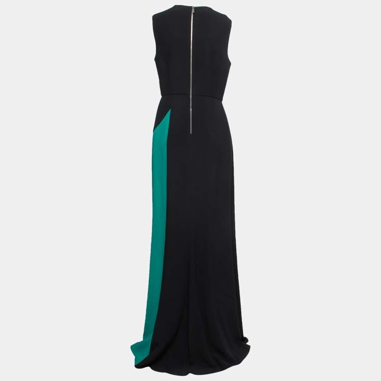Pre Owned Elie Saab Tricolor Crepe Sleeveless Draped Long Dress M