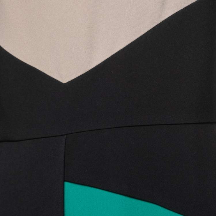 Pre Owned Elie Saab Tricolor Crepe Sleeveless Draped Long Dress M