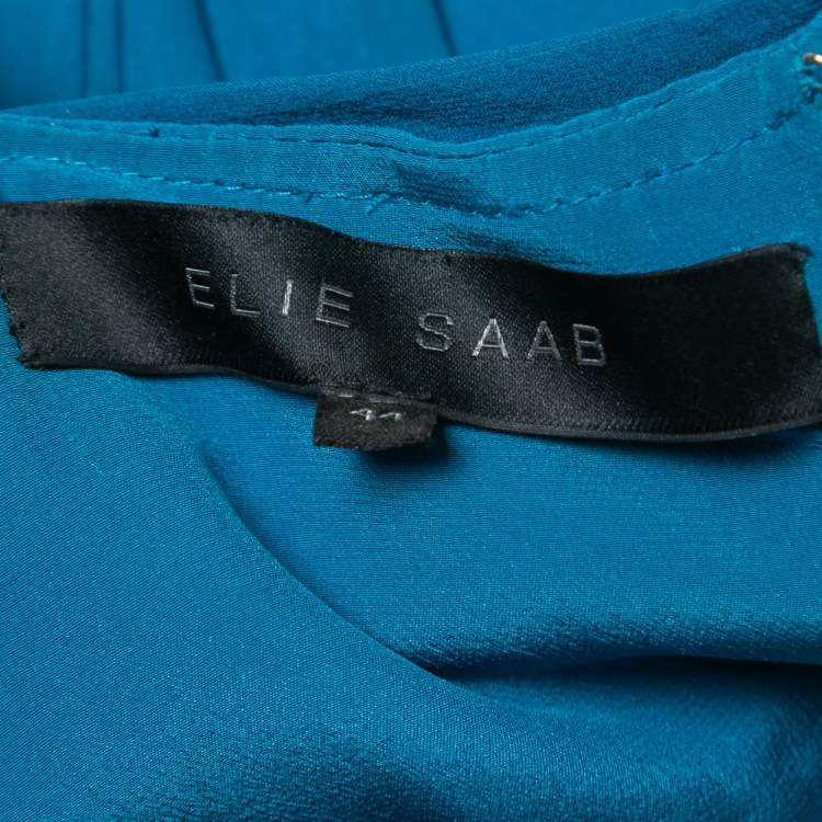 Pre Owned Elie Saab Blue Embellished Detail Draped Gown M