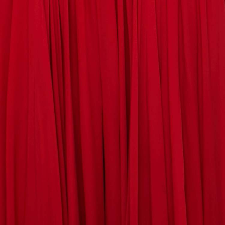Pre Owned Elie Saab Red Silk Blend Lace Trimmed Long Dress S