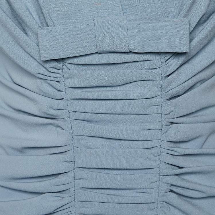 مملوكة مسبقًا Elie Saab Blue Wool Ruched Bow Detail Mini Dress M