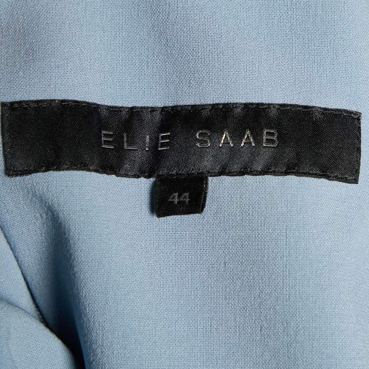 مملوكة مسبقًا Elie Saab Blue Wool Ruched Bow Detail Mini Dress M