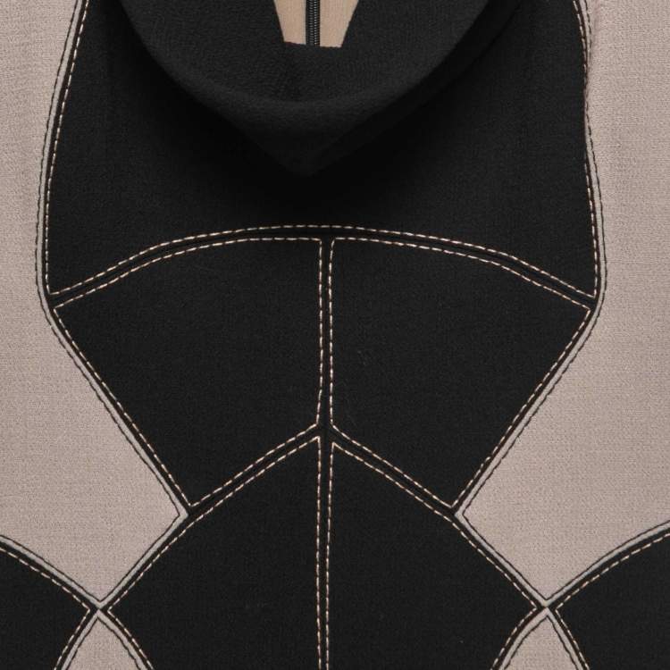 Pre Owned Elie Saab Black/Beige Silk & Wool Cowl Neck Midi Dress XS
