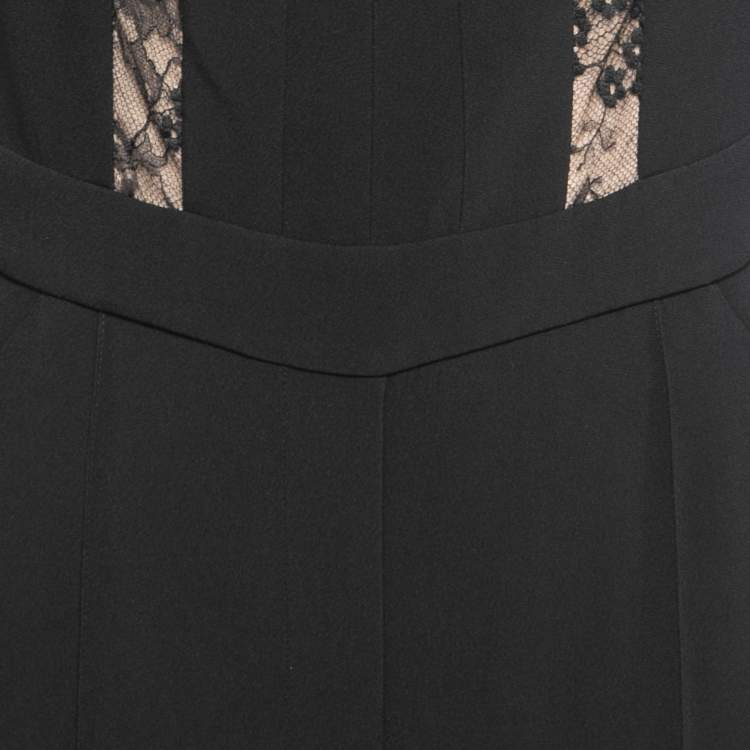 Pre Owned Elie Saab Black Silk & Nylon Lace Trimmed Full Sleeve Jumpsuit S