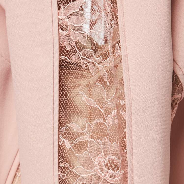 Pre Owned Elie Saab Dusty Pink Crepe Lace Trimmed Zip Front Full Sleeve Top S 