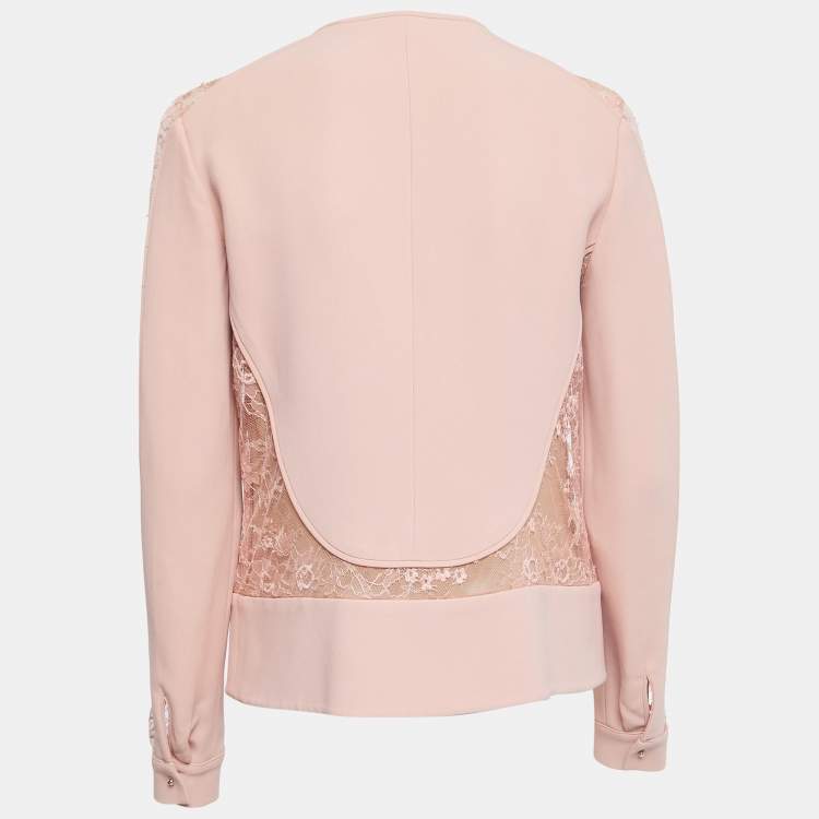 Pre Owned Elie Saab Dusty Pink Crepe Lace Trimmed Zip Front Full Sleeve Top S 