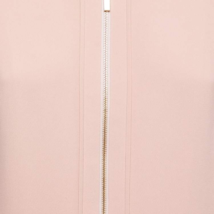 Pre Owned Elie Saab Dusty Pink Crepe Lace Trimmed Zip Front Full Sleeve Top S 