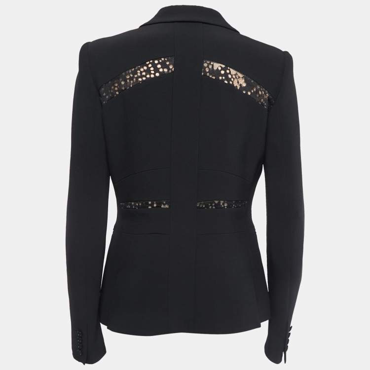 Pre Owned Elie Saab Black Crepe & Lace Inset Single Button Blazer M
