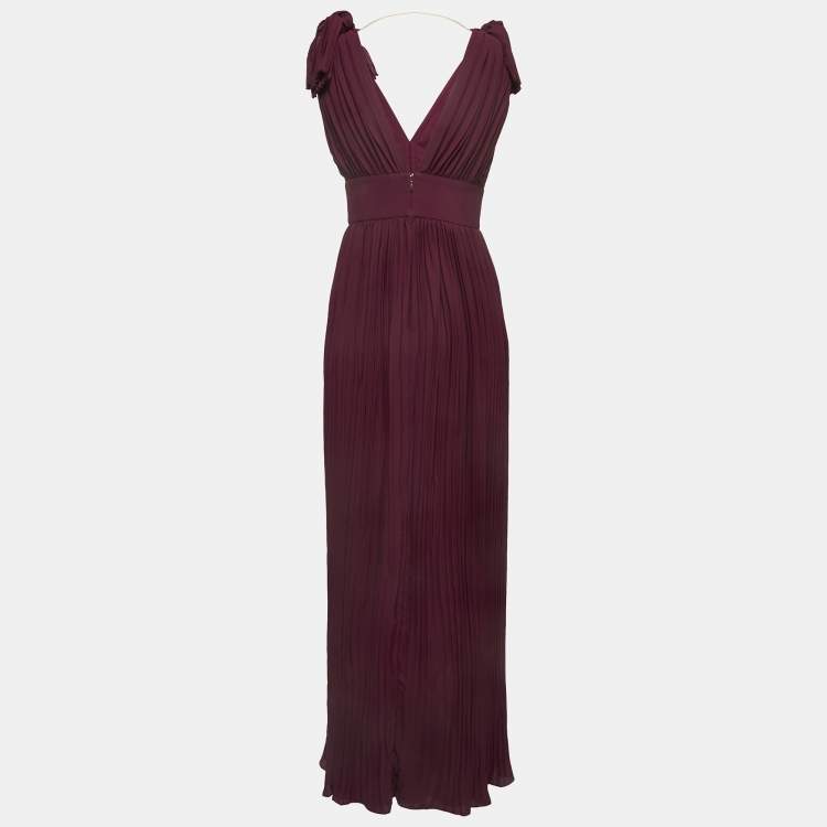 Elie Saab Burgundy Pleated Crepe Sleeveless Maxi Dress S Elie Saab TLC