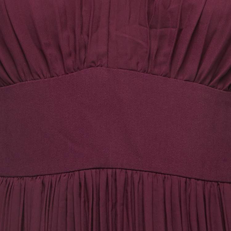 Pre Owned  Elie Saab Burgundy Pleated Crepe Sleeveless Maxi Dress S