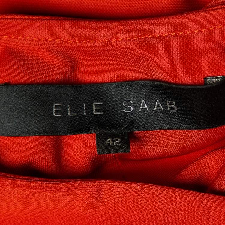 Pre Owned Elie Saab Tangerine Orange Jersey Draped One Shoulder Gown M