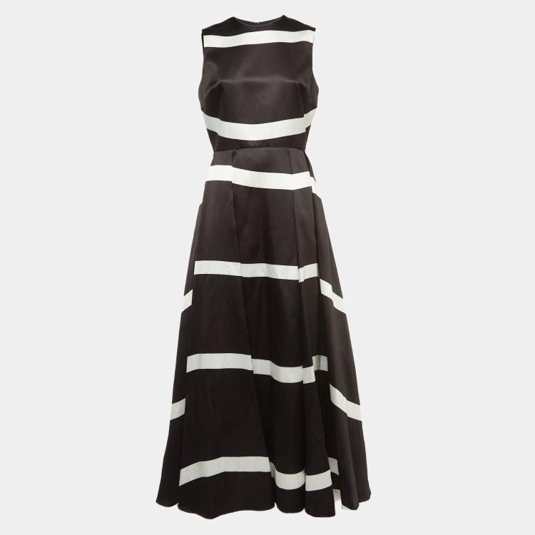 Pre Owned Elie Saab Black/White Striped Silk-Blend Gown M
