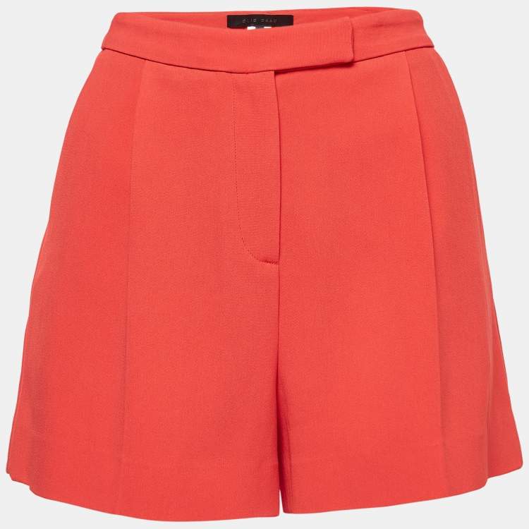 Pre Owned Elie Saab Orange Crepe Lace Trim Shorts S