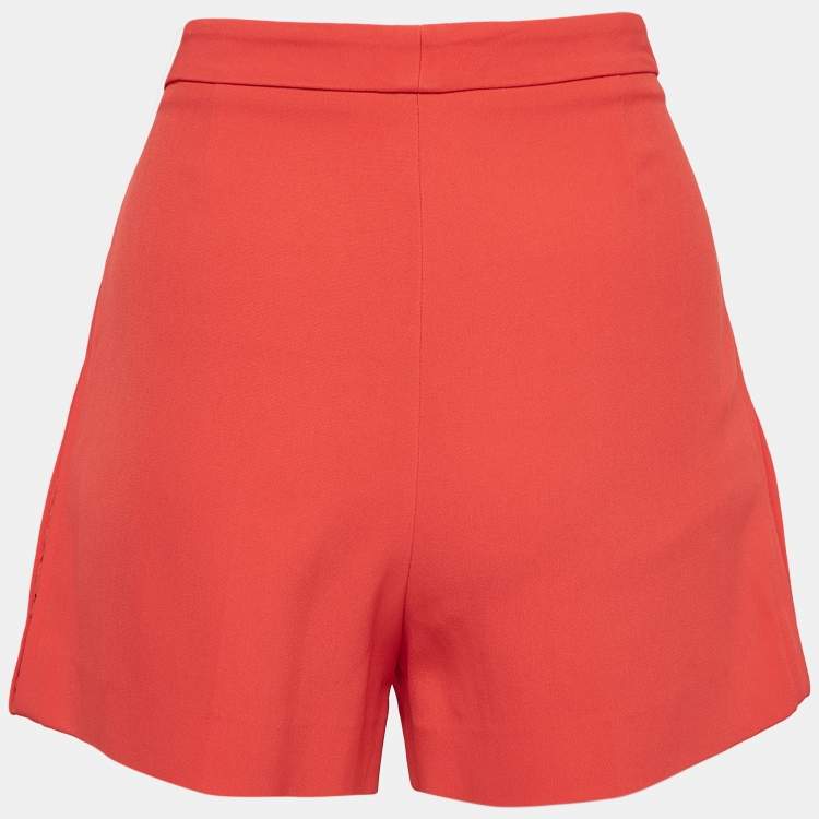 Pre Owned Elie Saab Orange Crepe Lace Trim Shorts S