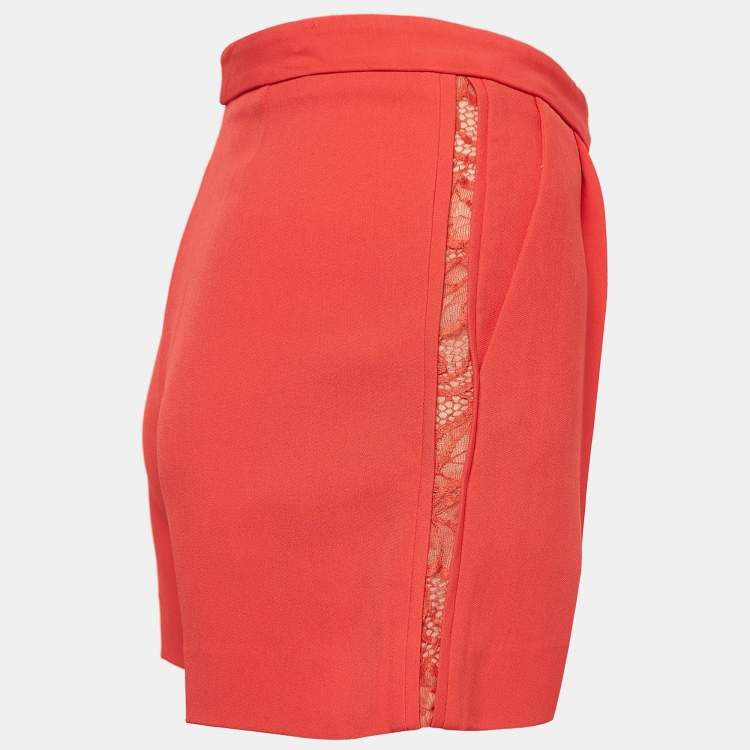 Pre Owned Elie Saab Orange Crepe Lace Trim Shorts S