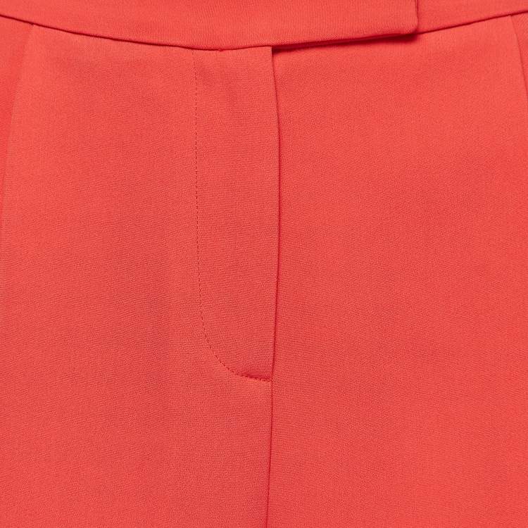 Pre Owned Elie Saab Orange Crepe Lace Trim Shorts S