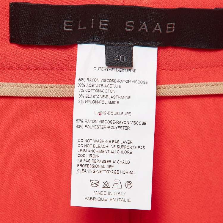 Pre Owned Elie Saab Orange Crepe Lace Trim Shorts S