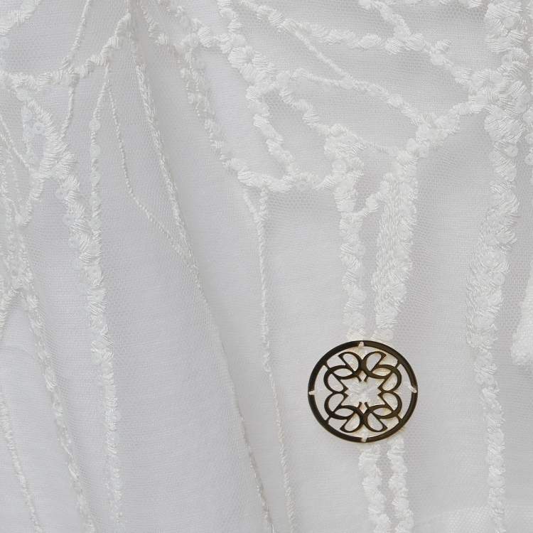 Pre Owned Elie Saab White Embroidered Tulle and Cotton Knit Sheer T-Shirt S