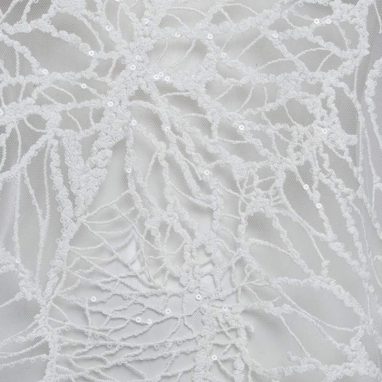 Pre Owned Elie Saab White Embroidered Tulle and Cotton Knit Sheer T-Shirt S