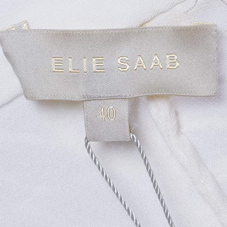 Pre Owned Elie Saab White Sequin Embroidered Tulle Straight Fit Trousers S