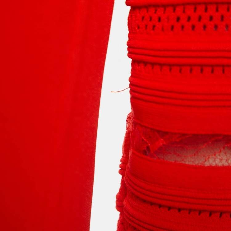 Pre Owned Elie Saab Orange Stretch Knit Frilled Short Dress M