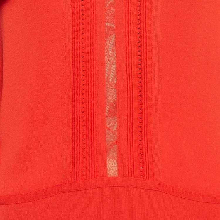 Pre Owned Elie Saab Orange Stretch Knit Frilled Short Dress M