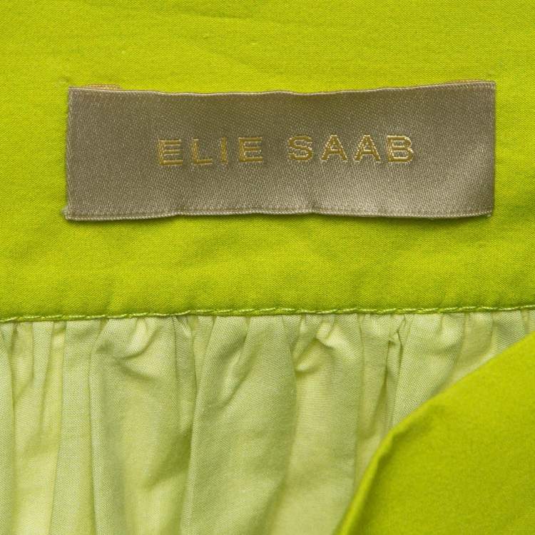 Pre Owned Elie Saab Green Ombre Cotton Gathered Maxi Skirt S