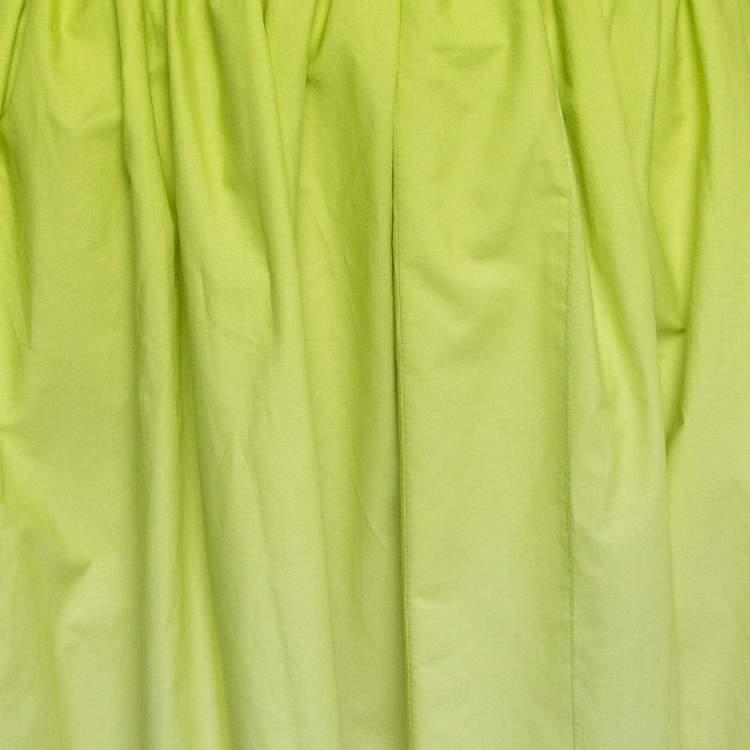 Pre Owned Elie Saab Green Ombre Cotton Gathered Maxi Skirt S