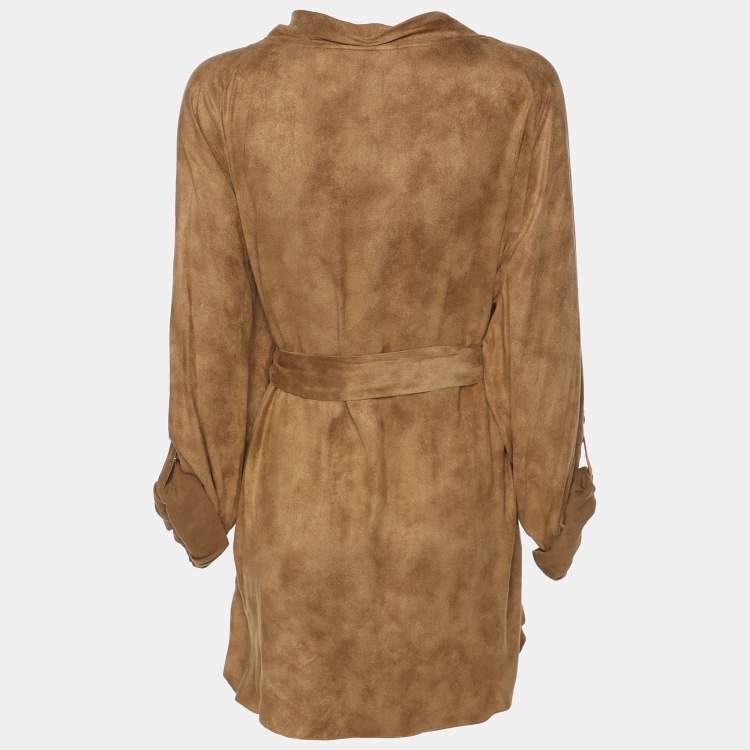Pre Owned Elie Tahari Brown Velvet Melrose Belted Tunic XL