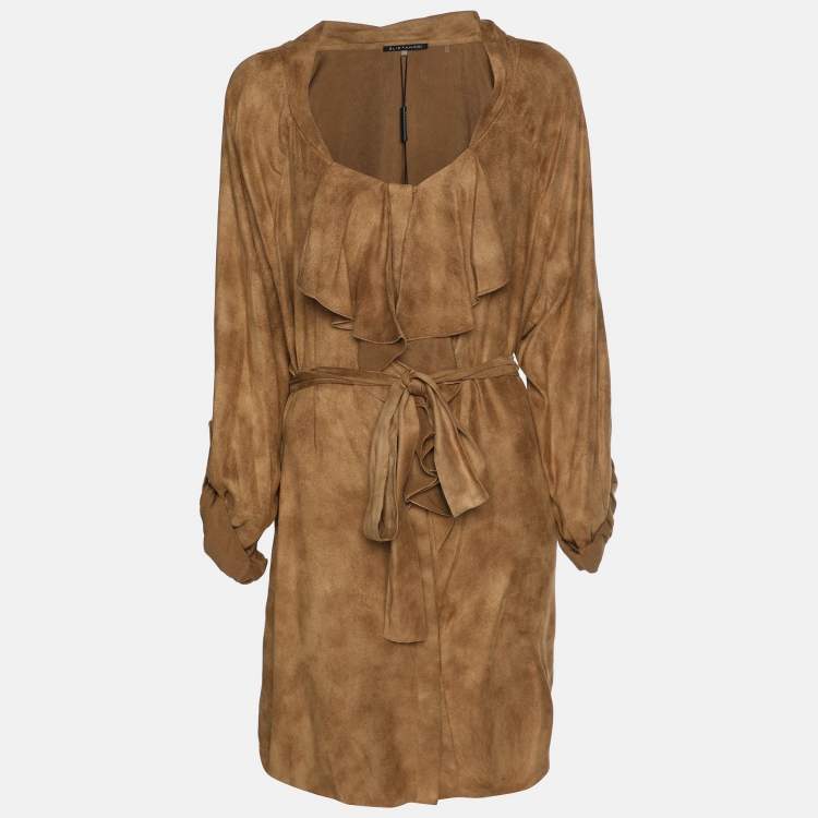 Pre Owned Elie Tahari Brown Velvet Melrose Belted Tunic XL