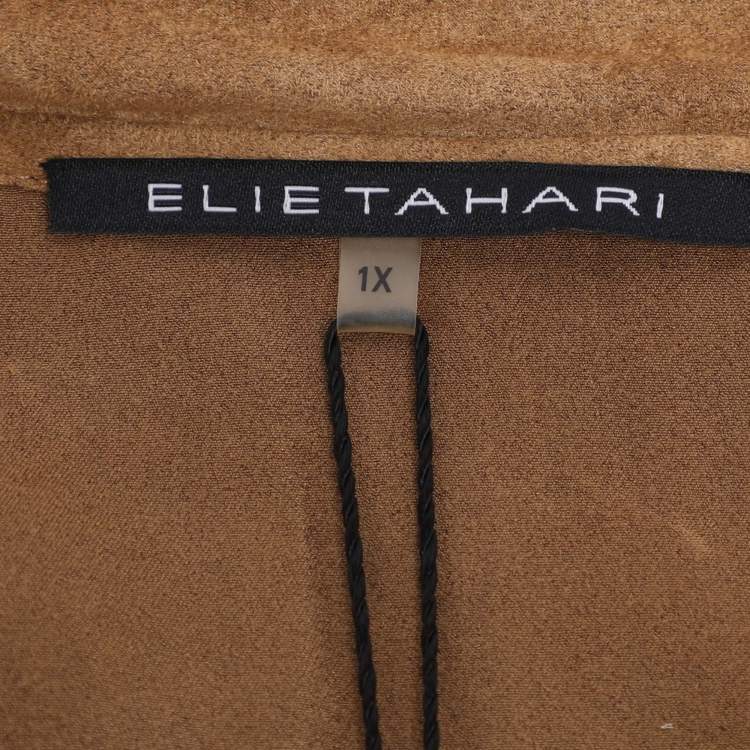 Pre Owned Elie Tahari Brown Velvet Melrose Belted Tunic XL
