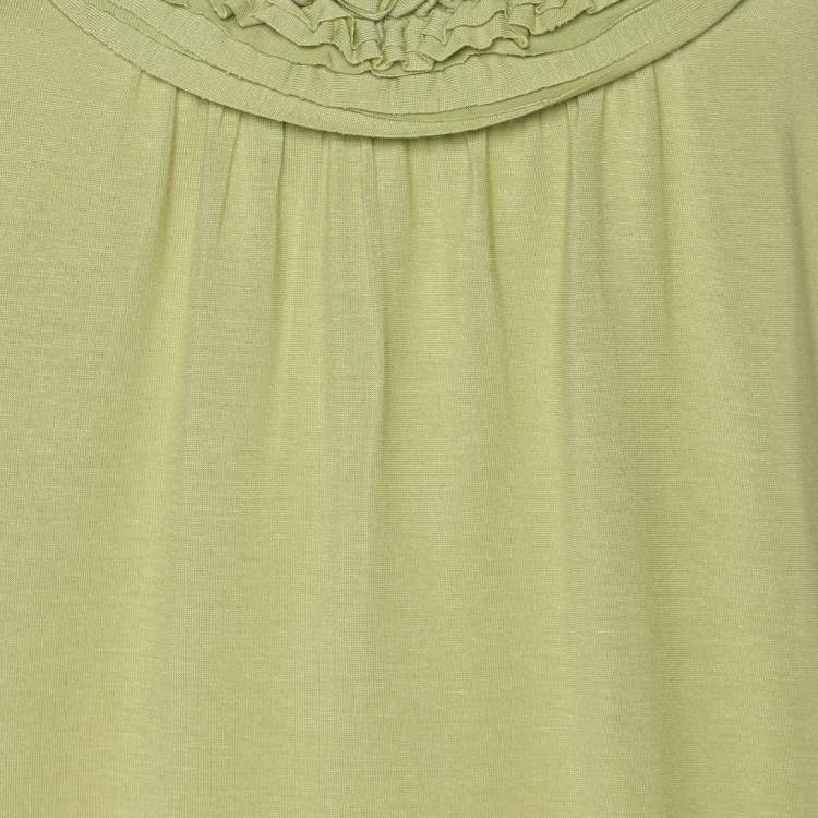Pre Owned Elie Tahari Green Stretch Knit Ruffle Camisole Top XL