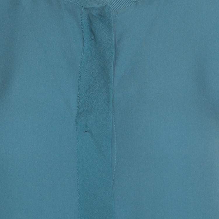 Pre Owned Elie Tahari Teal Blue Silk Shirttail Hem Alejandra Blouse XL