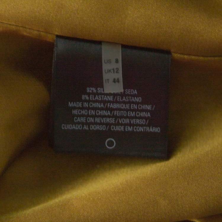 Pre Owned Elie Tahari Gold Silk Cut Out Detail Embroidered Rita Dress M