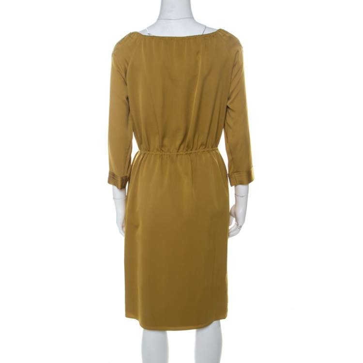 Pre Owned Elie Tahari Gold Silk Cut Out Detail Embroidered Rita Dress M