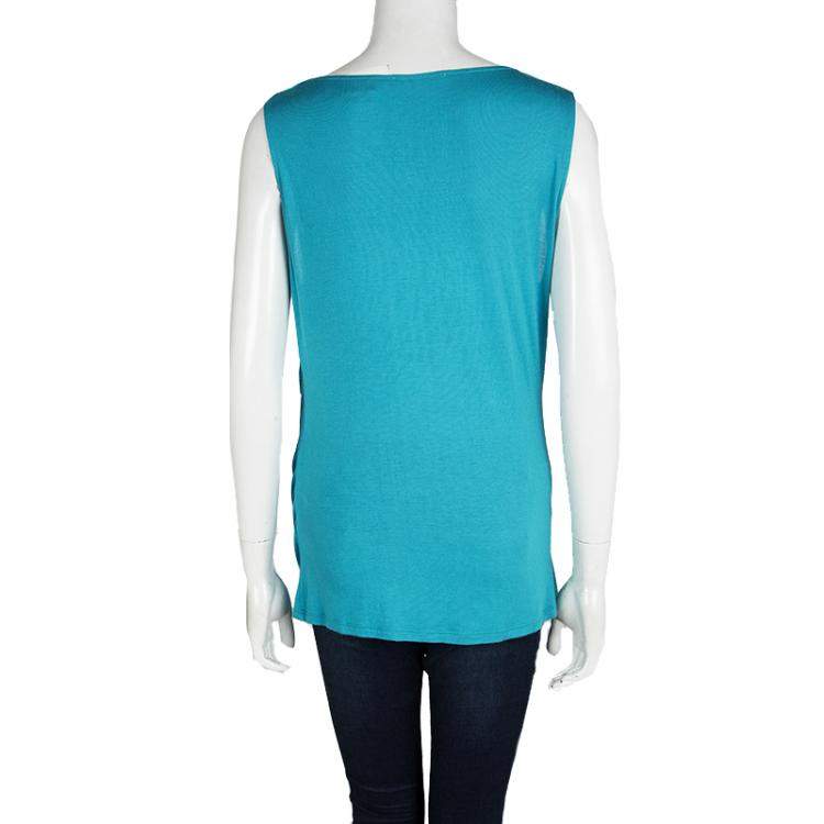 Pre Owned Elie Tahari Turquoise Blue Knit Cowl Neck Sleeveless Top L