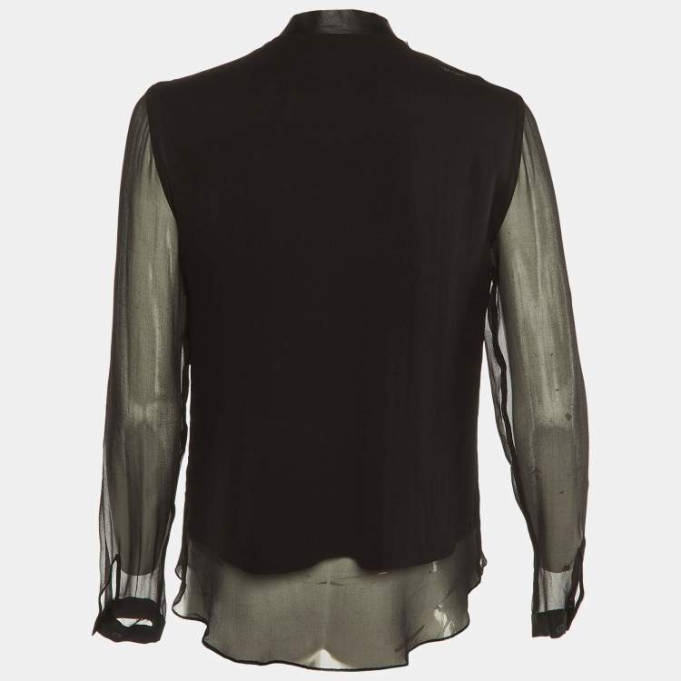 Pre Owned Elie Tahari Black Silk Embellished Button Front Blouse S